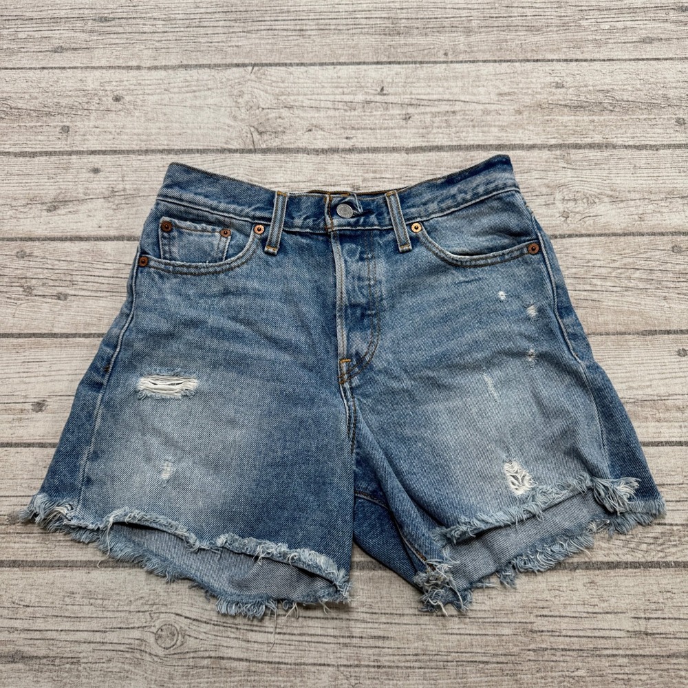 Levi's Jean Shorts Women's 26 Blue Cut Off Distressed High Rise Medium Wash Boho